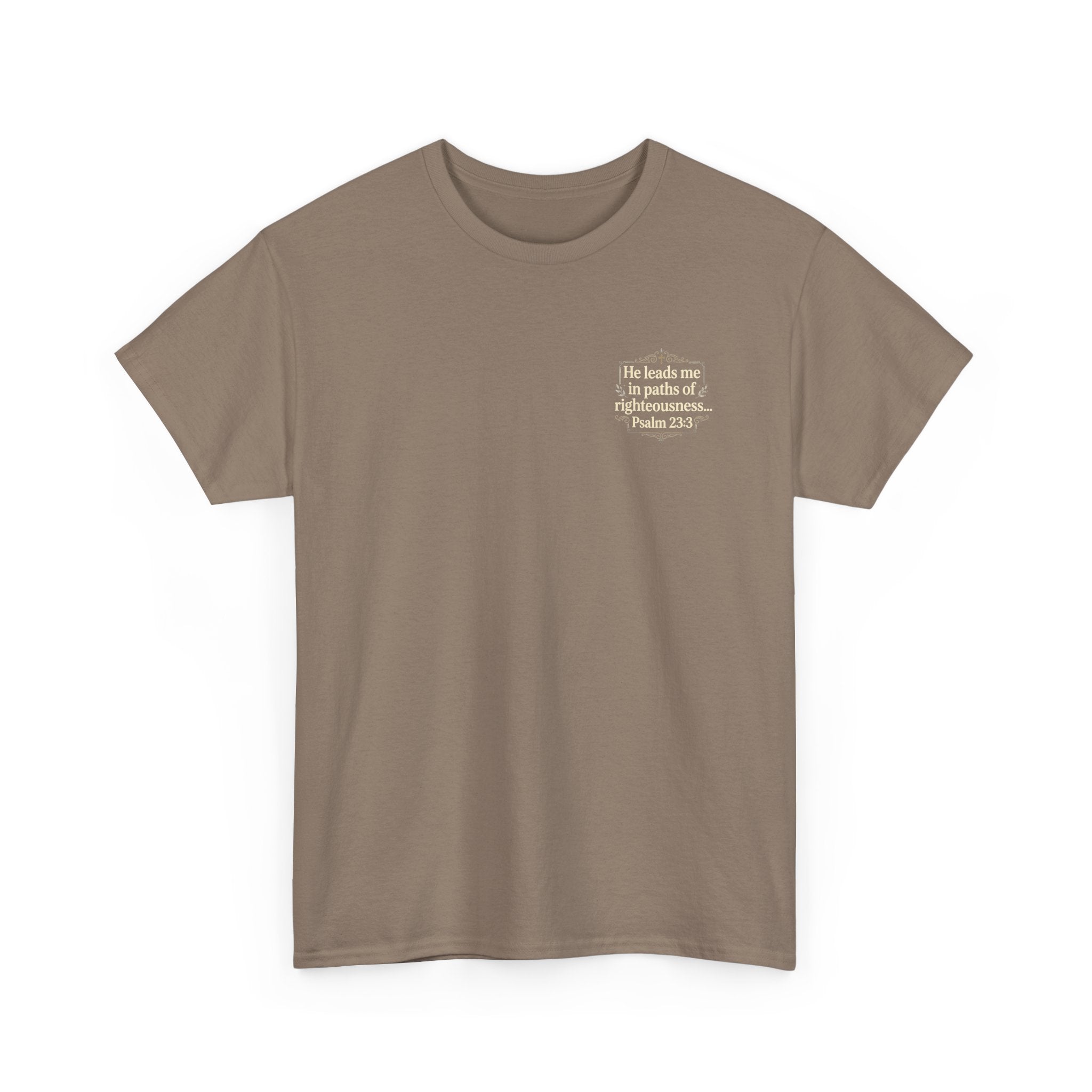 Christian Scripture Tee — "He heals the brokenhearted" Psalm 34:18 Chest Print