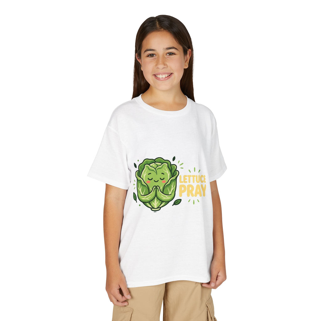 Youth T-Shirt — "Lettuce Pray" Cute Praying Lettuce Kids Tee