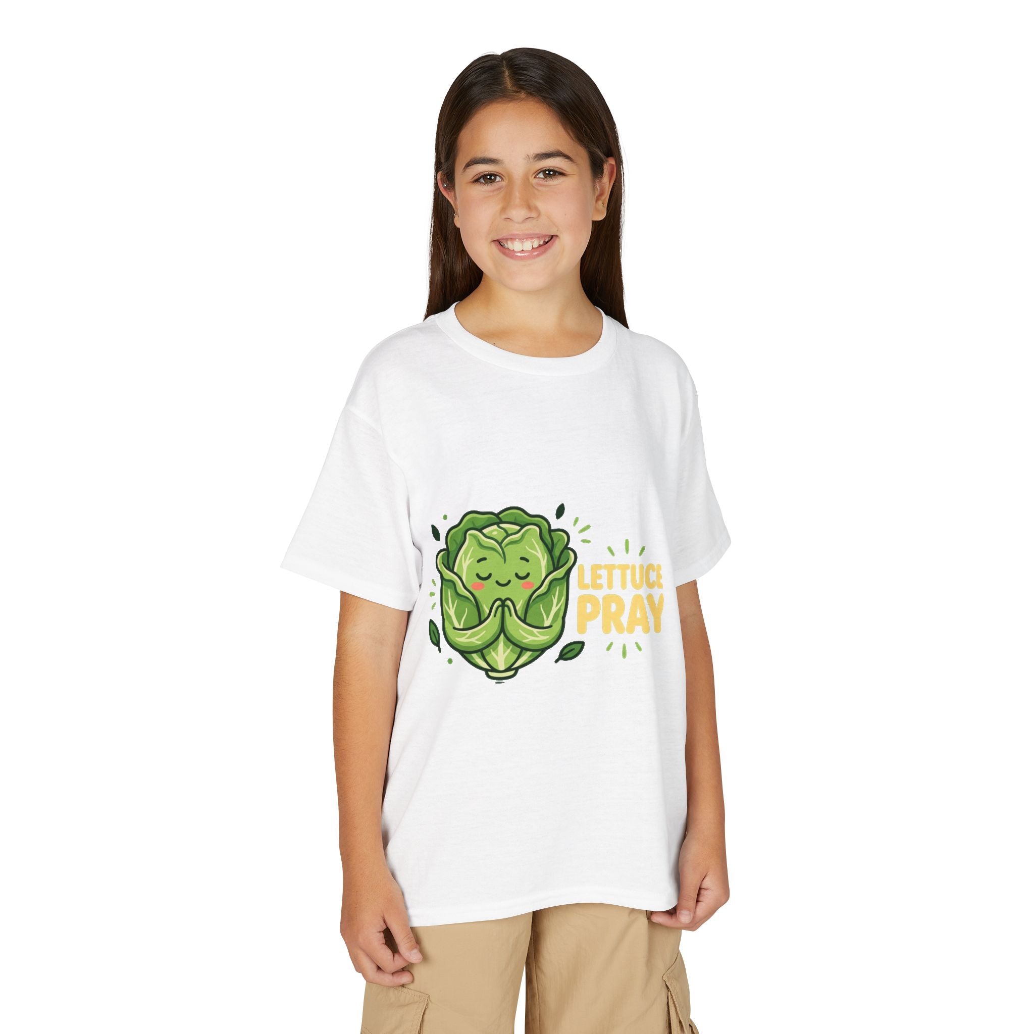 Youth T-Shirt — "Lettuce Pray" Cute Praying Lettuce Kids Tee