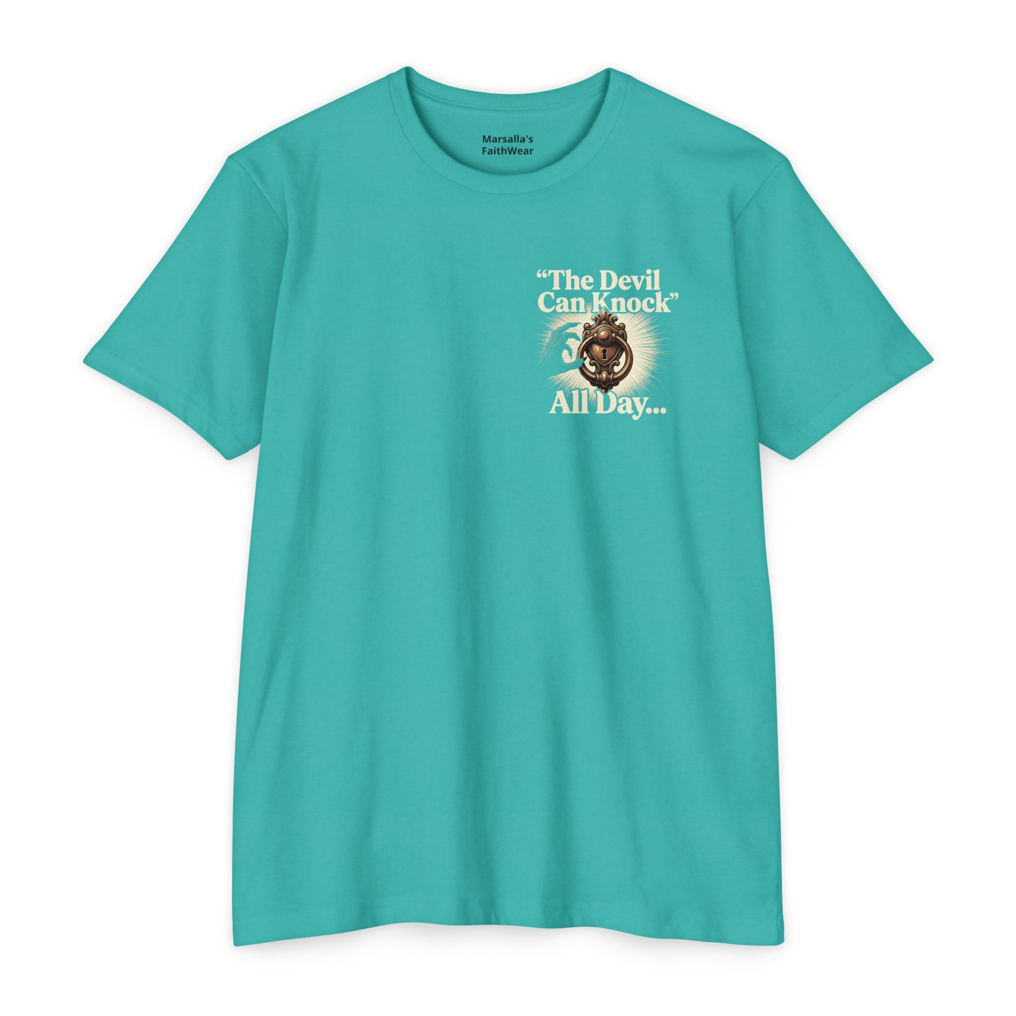 Christian Cross T-Shirt — "The Devil Can Knock All Day... But I Only Answer For Jesus"