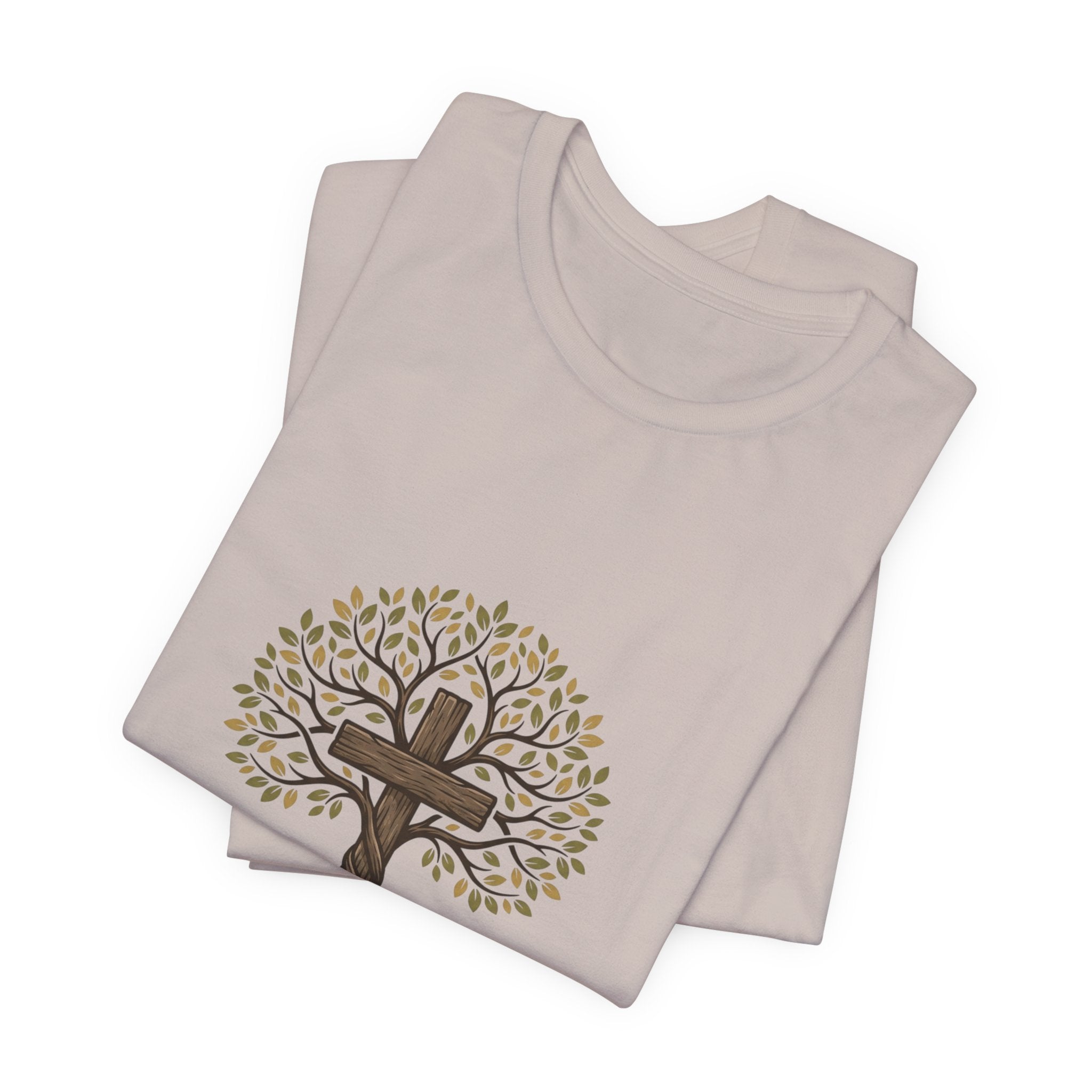Christian Cross Tree T-Shirt — "Christ died for our sins to give us family to grow spiritually within Him"