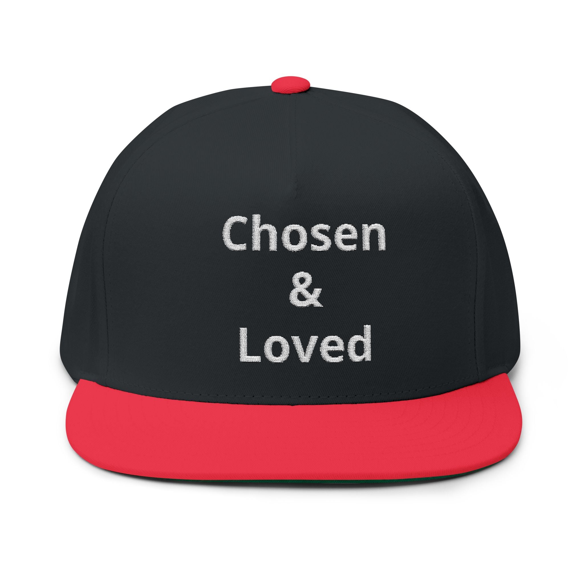Chosen & Loved Embroidered Flat Bill Cap — White Snapback Hat