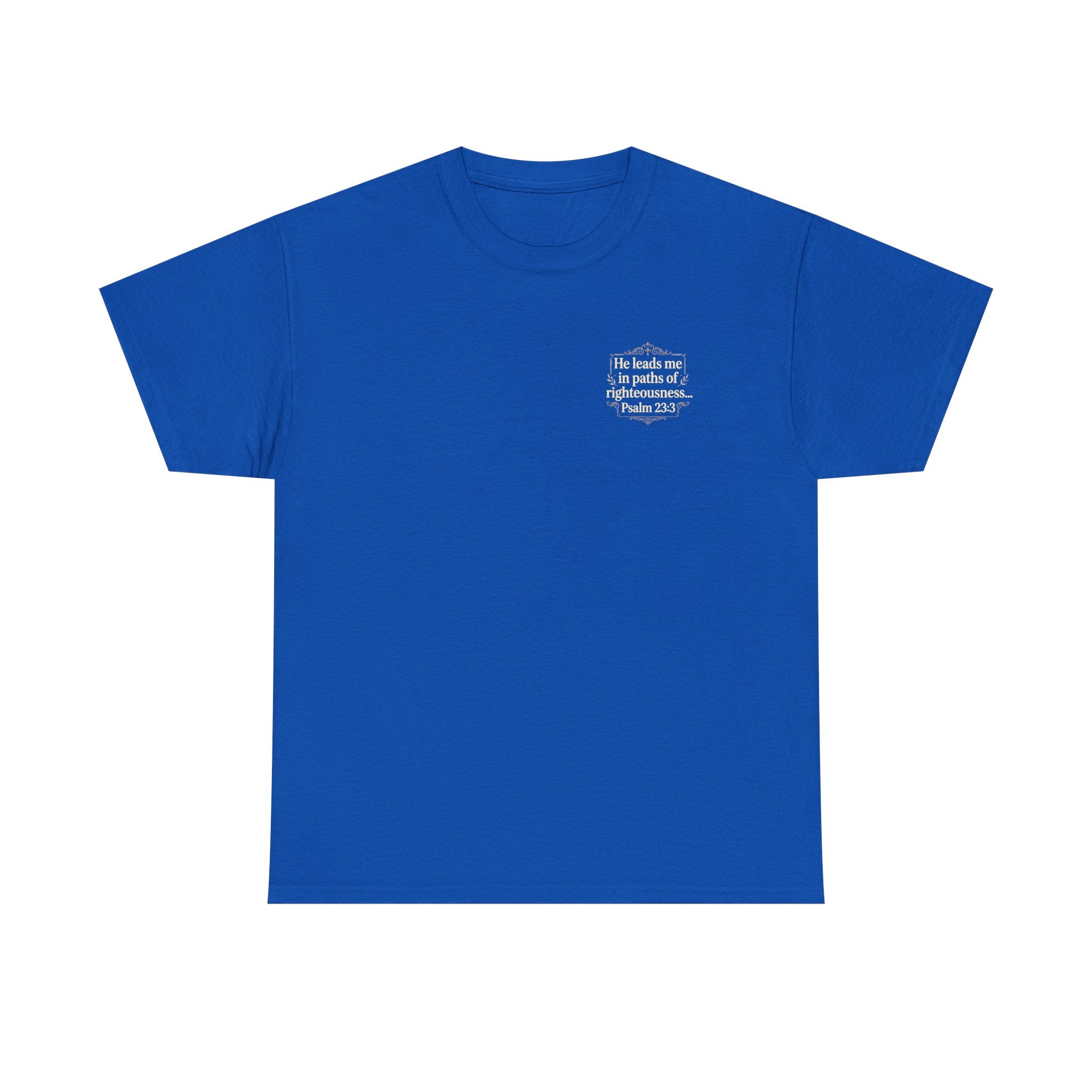 Christian Scripture Tee — "He heals the brokenhearted" Psalm 34:18 Chest Print