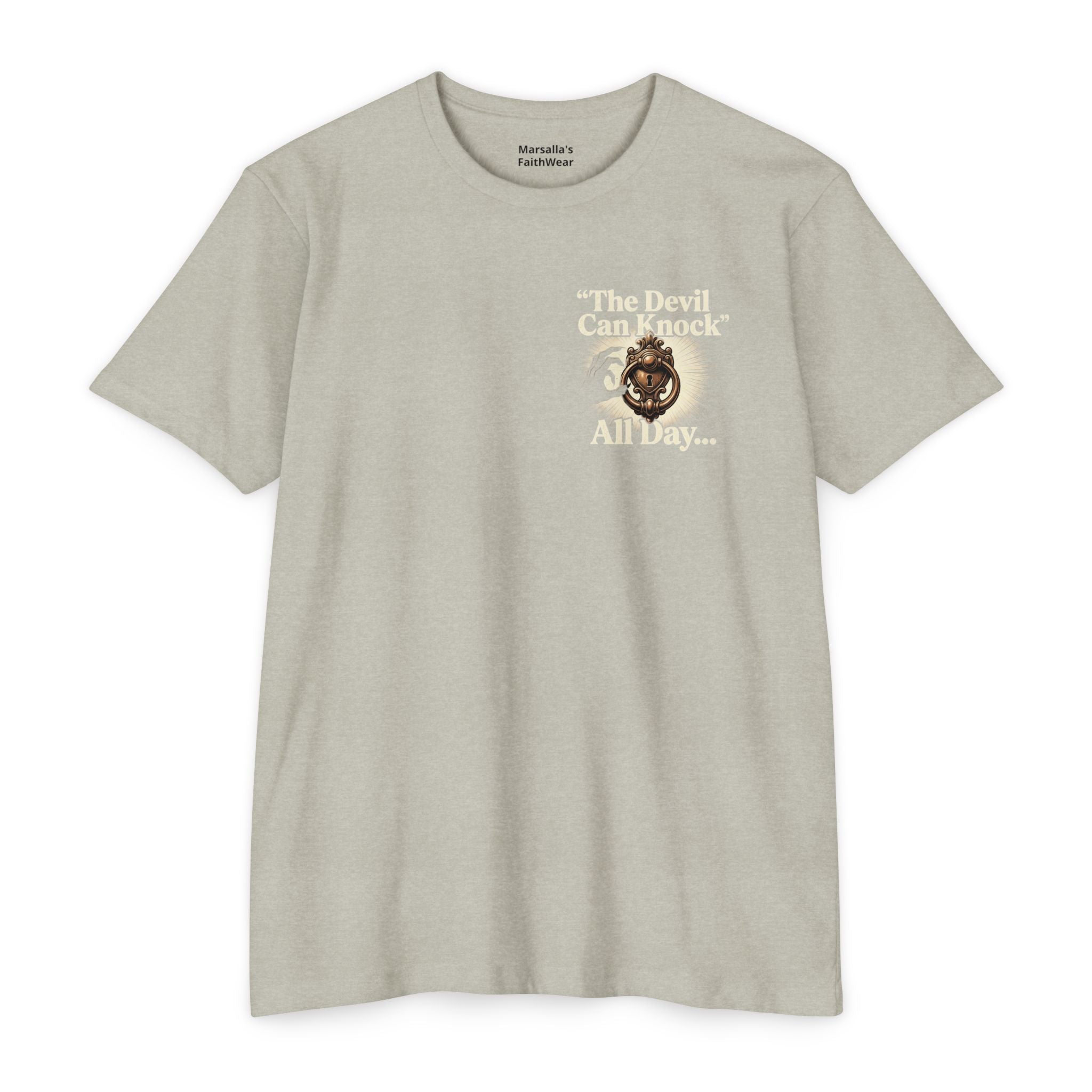 Christian Cross T-Shirt — "The Devil Can Knock All Day... But I Only Answer For Jesus"