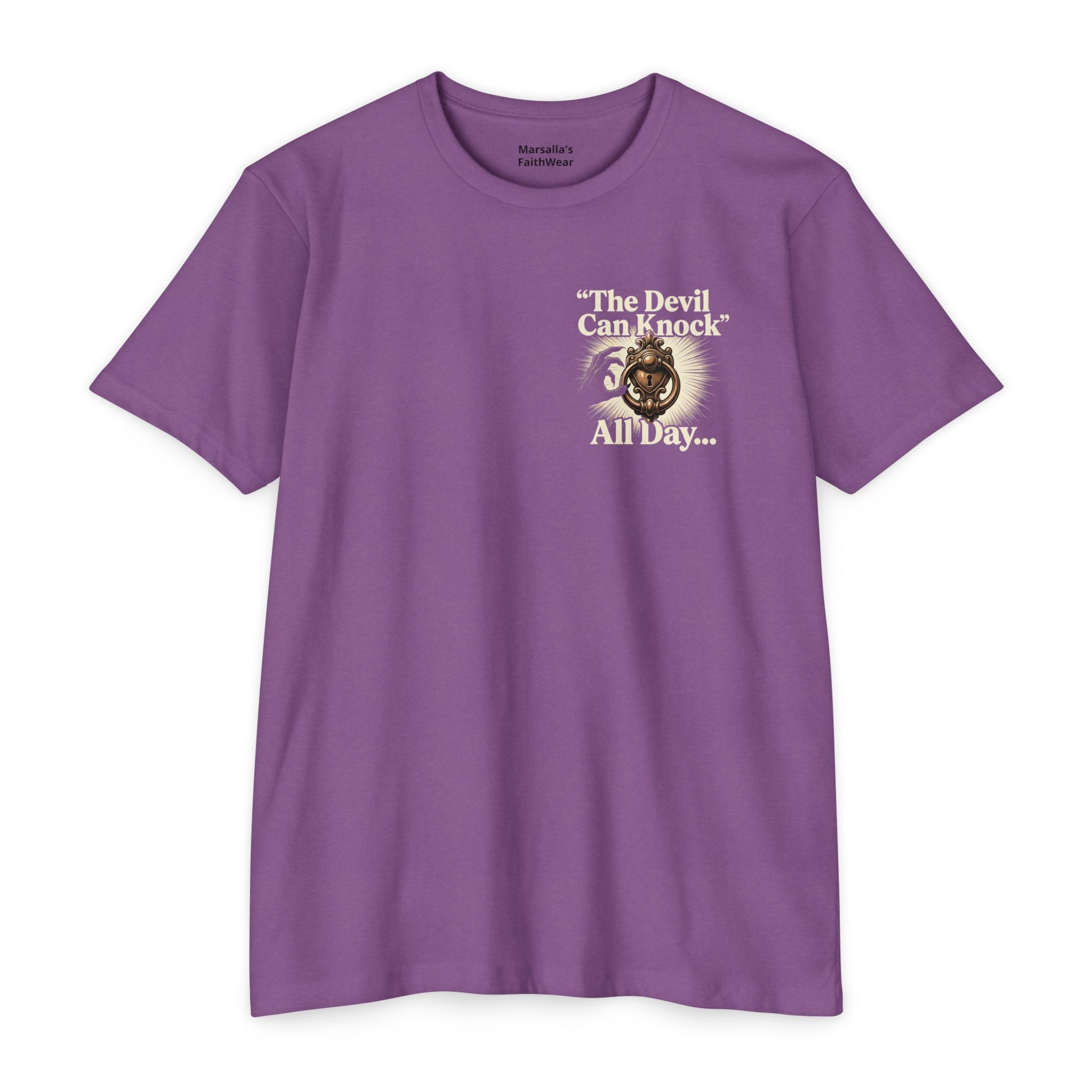 Christian Cross T-Shirt — "The Devil Can Knock All Day... But I Only Answer For Jesus"