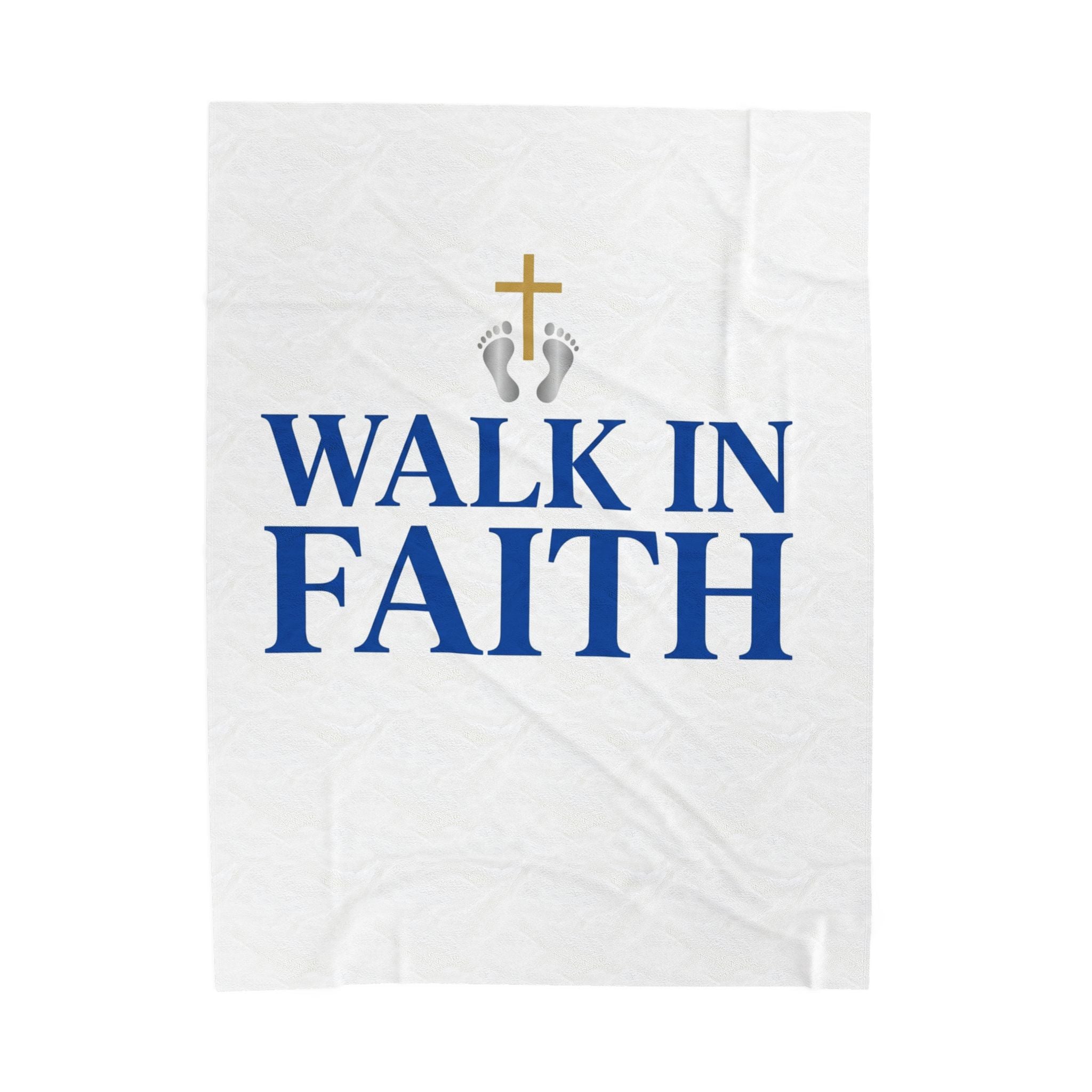 Walk in Faith Plush Blanket — Christian Velveteen Throw with Cross & Baby Footprints