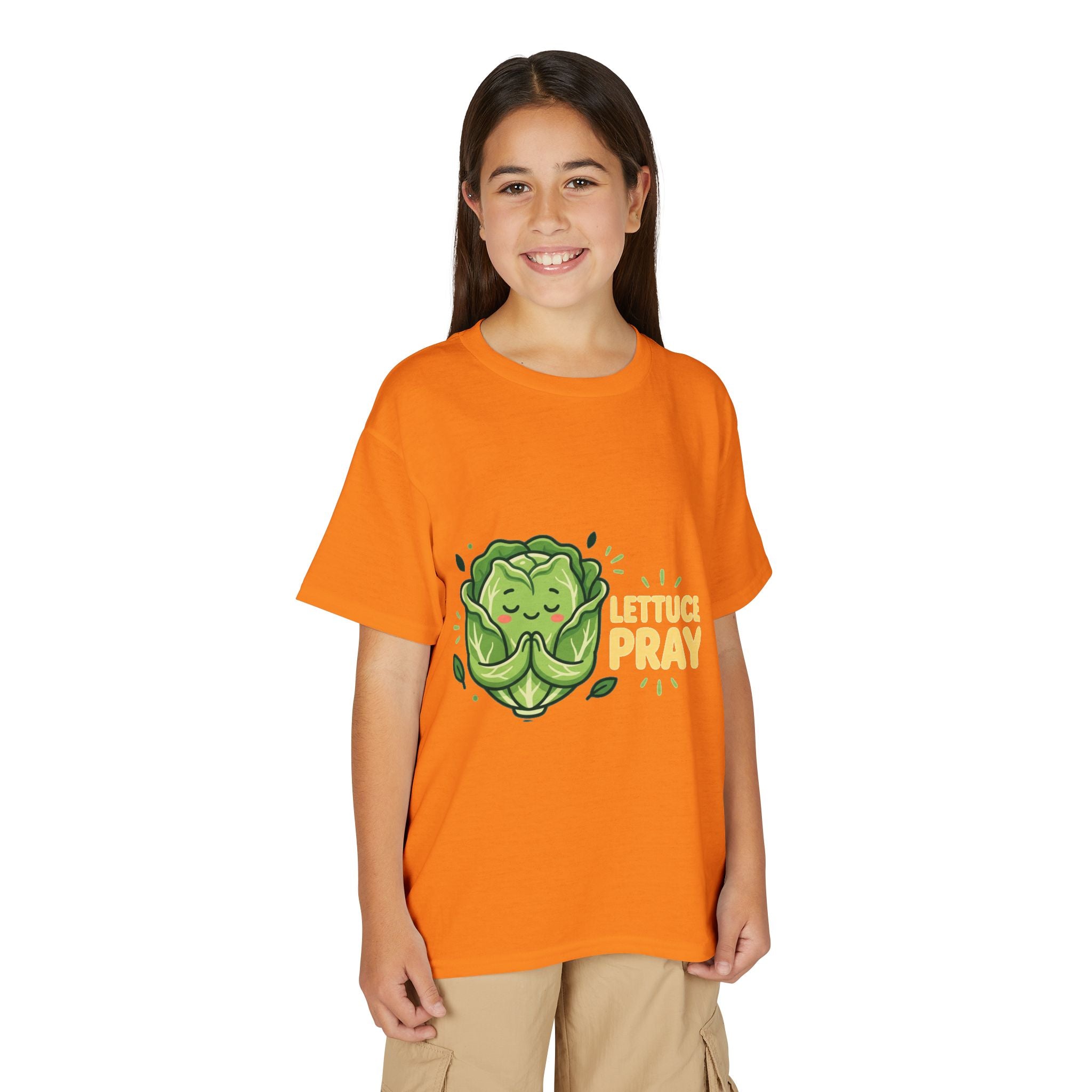 Youth T-Shirt — "Lettuce Pray" Cute Praying Lettuce Kids Tee