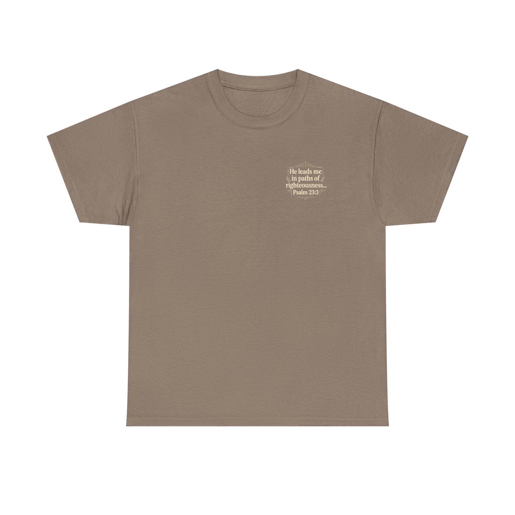 Christian Scripture Tee — "He heals the brokenhearted" Psalm 34:18 Chest Print