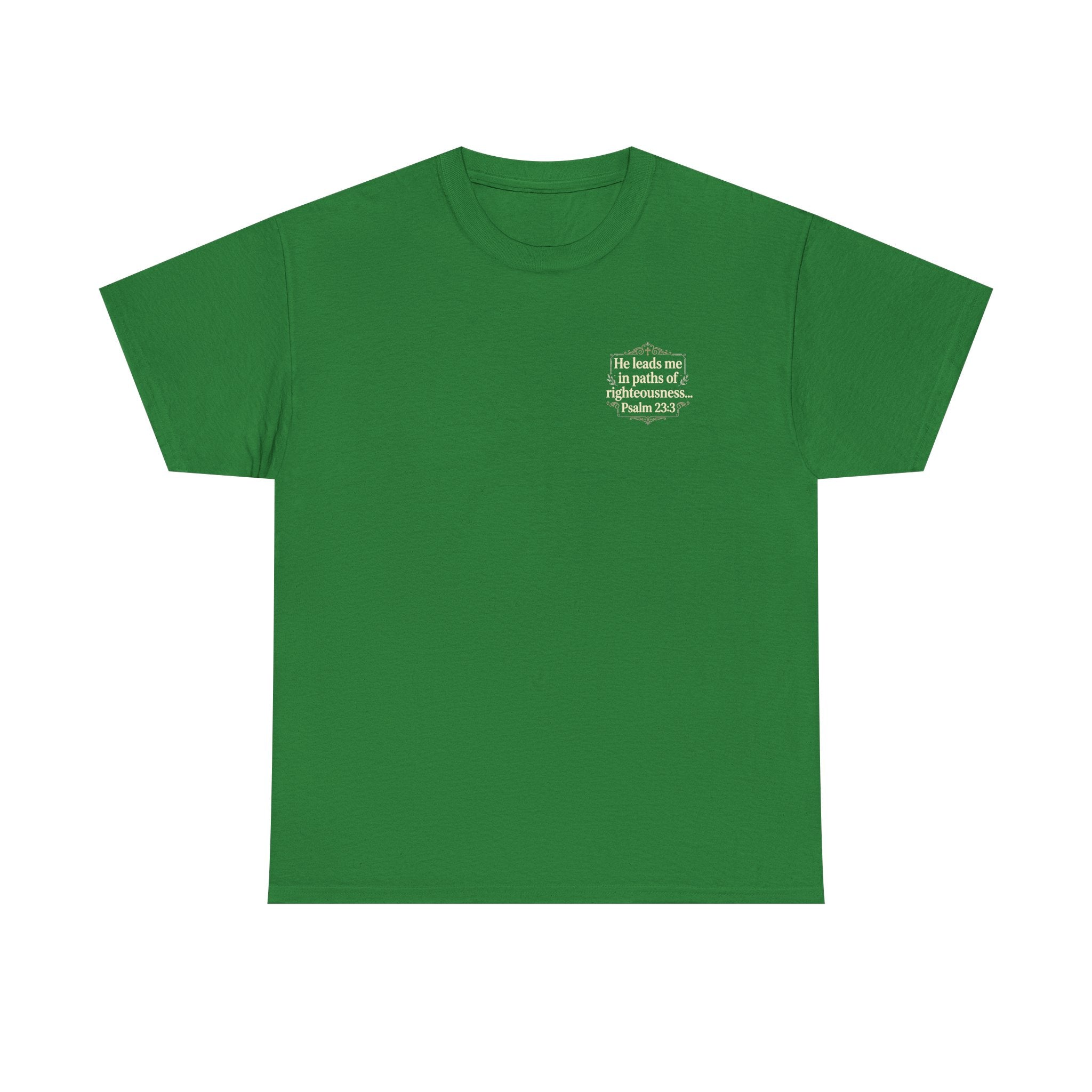 Christian Scripture Tee — "He heals the brokenhearted" Psalm 34:18 Chest Print