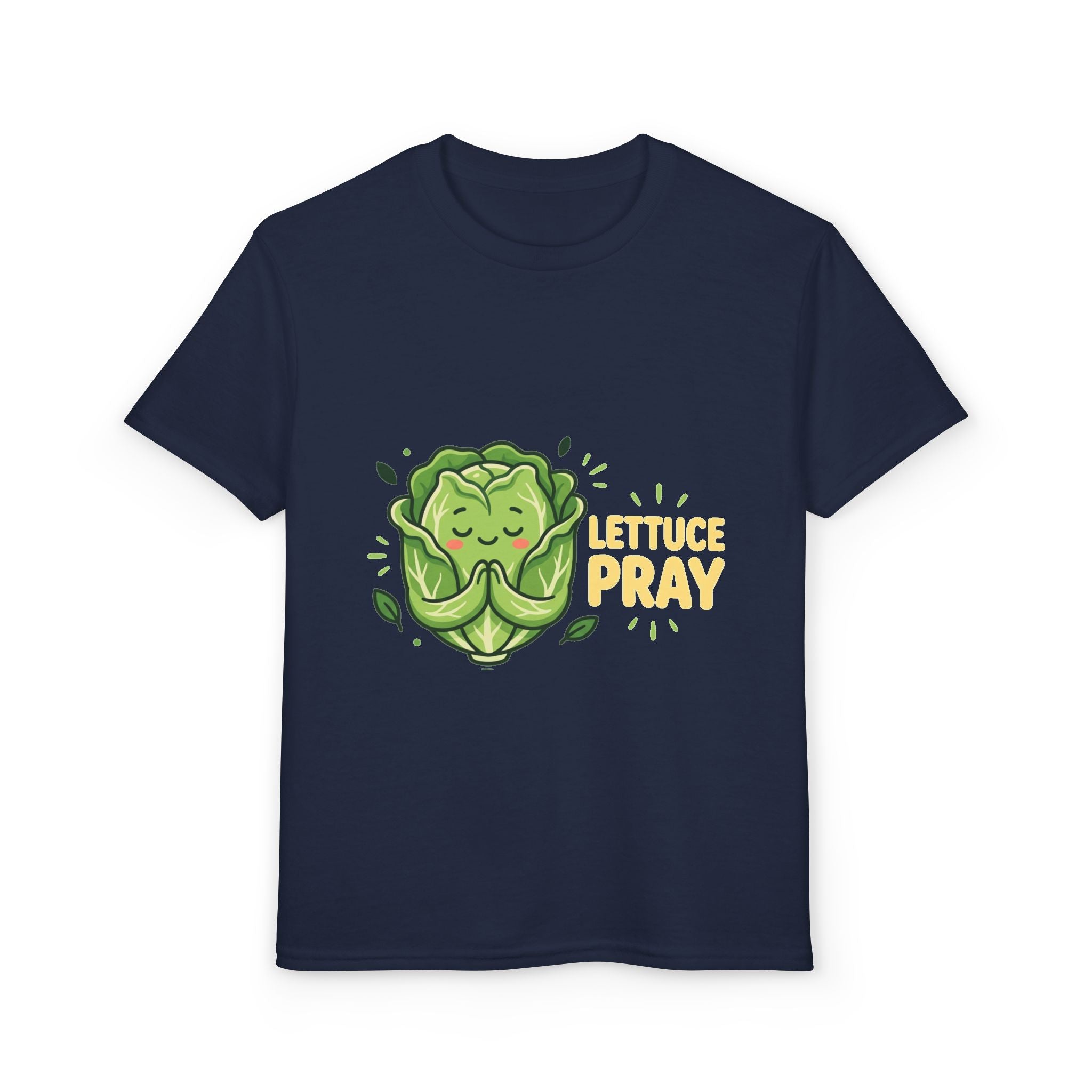 Youth T-Shirt — "Lettuce Pray" Cute Praying Lettuce Kids Tee