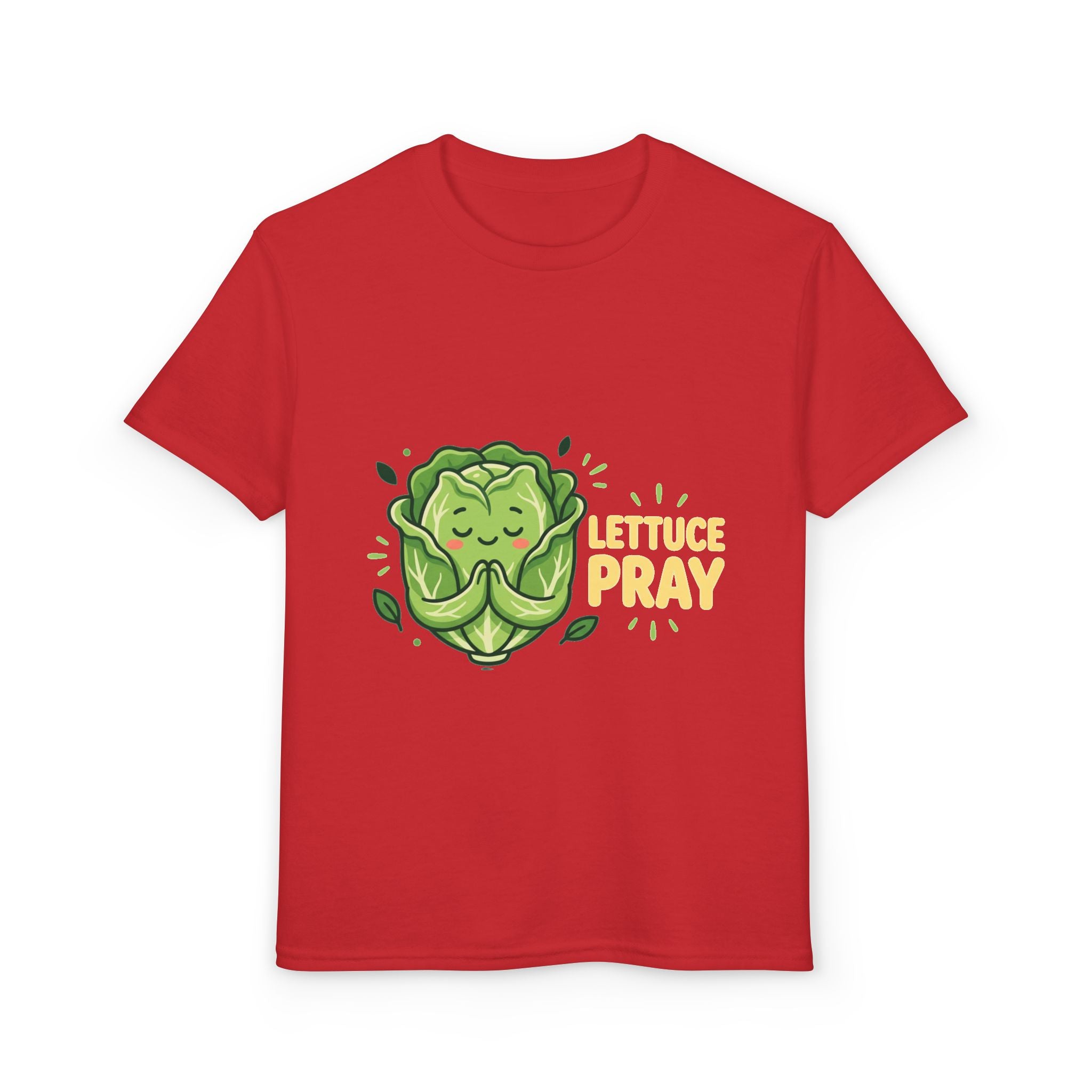 Youth T-Shirt — "Lettuce Pray" Cute Praying Lettuce Kids Tee