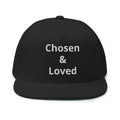 Chosen & Loved Embroidered Flat Bill Cap — White Snapback Hat