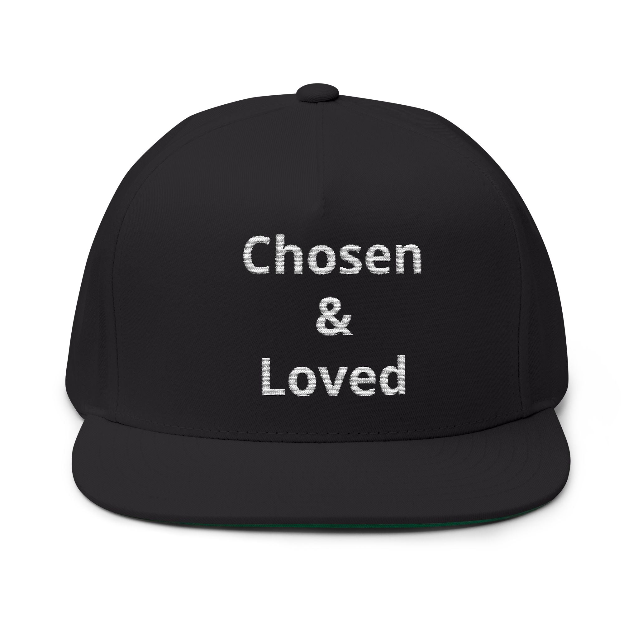 Chosen & Loved Embroidered Flat Bill Cap — White Snapback Hat