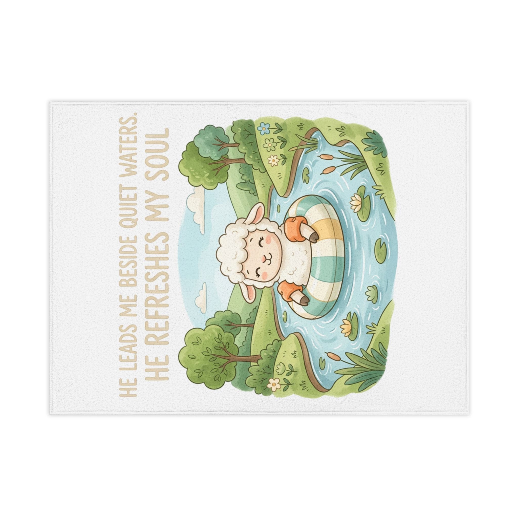 He Leads Me Beside Quiet Waters Toddler Blanket — Cute Lamb Nursery Throw with Scripture