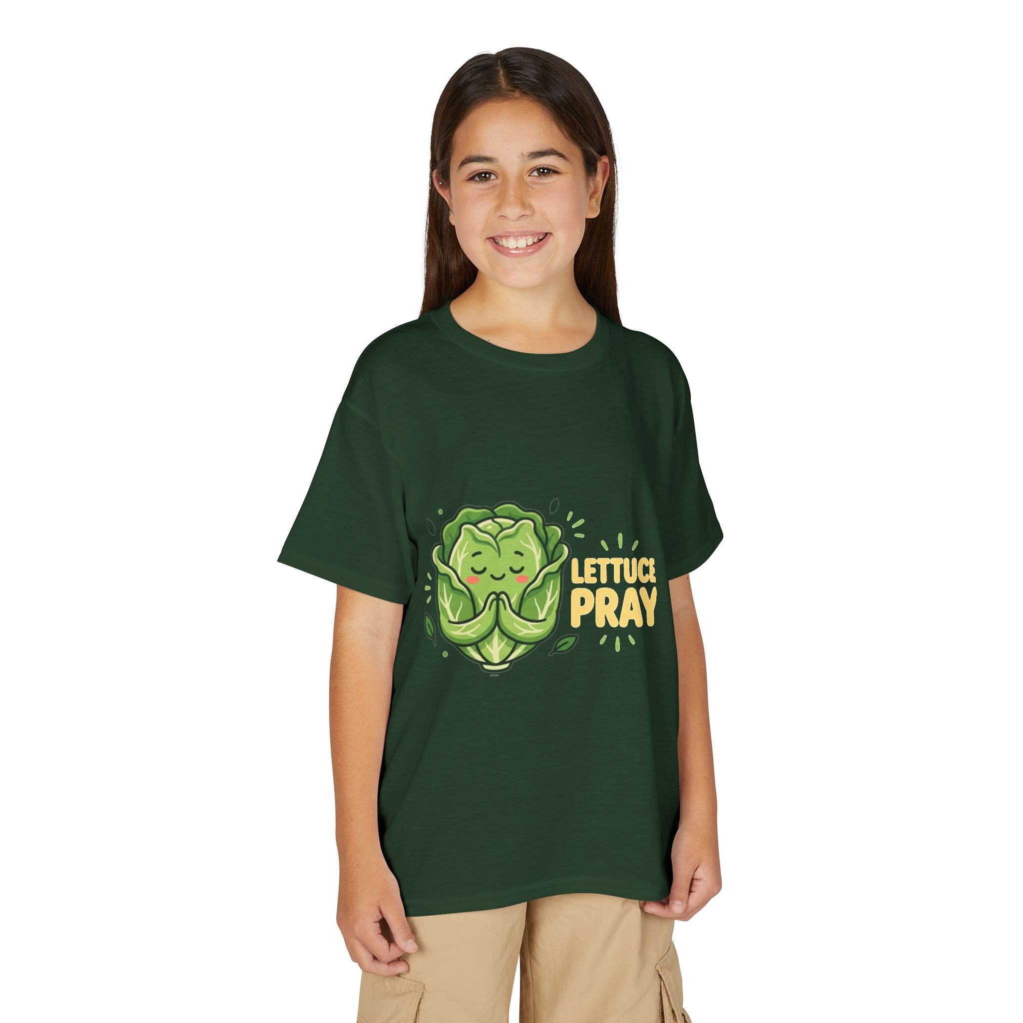 Youth T-Shirt — "Lettuce Pray" Cute Praying Lettuce Kids Tee