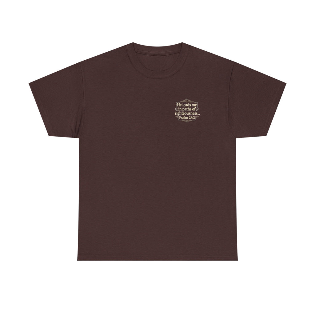 Christian Scripture Tee — "He heals the brokenhearted" Psalm 34:18 Chest Print
