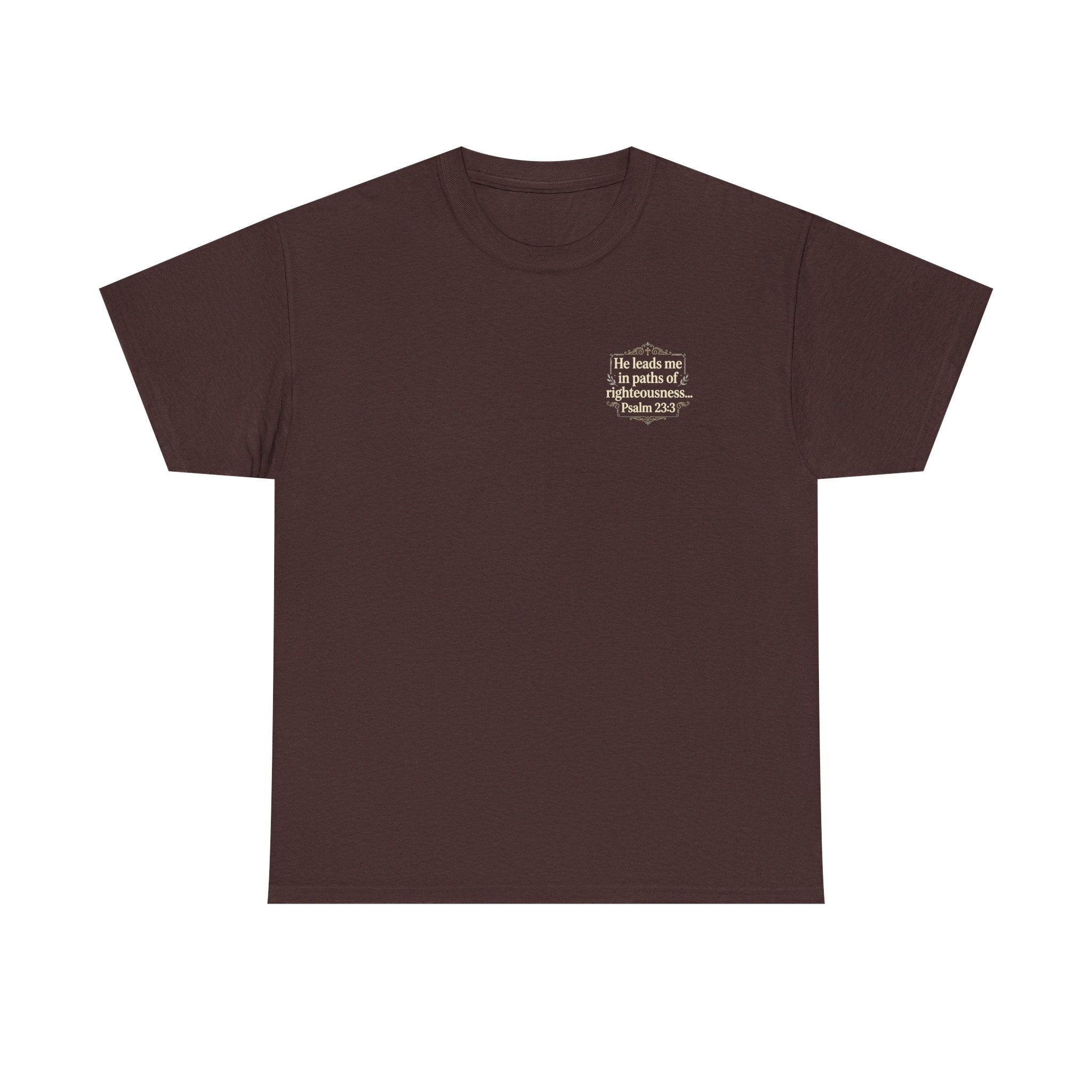 Christian Scripture Tee — "He heals the brokenhearted" Psalm 34:18 Chest Print
