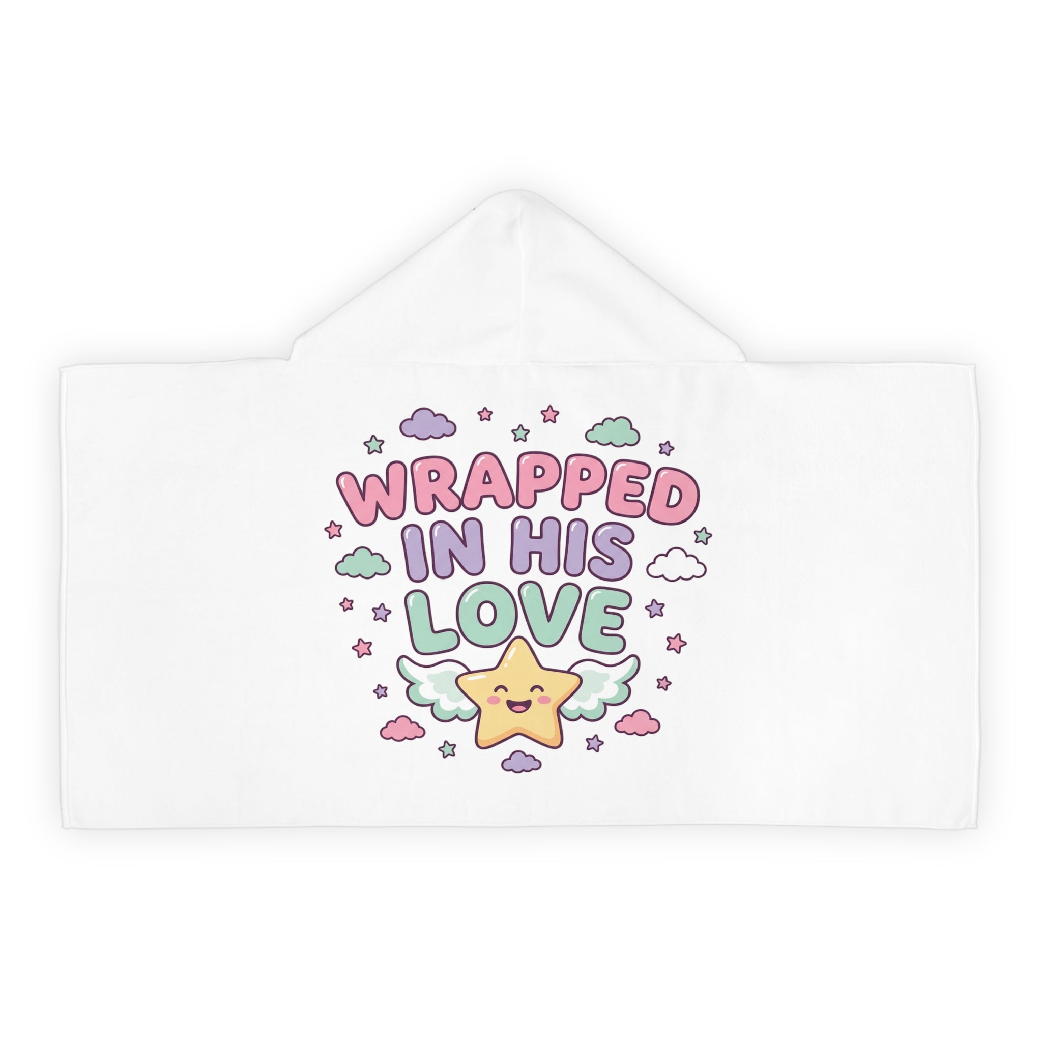 Wrapped in His Love Youth Hooded Towel — Cute Pastel Star Christian Bath Wrap for Kids