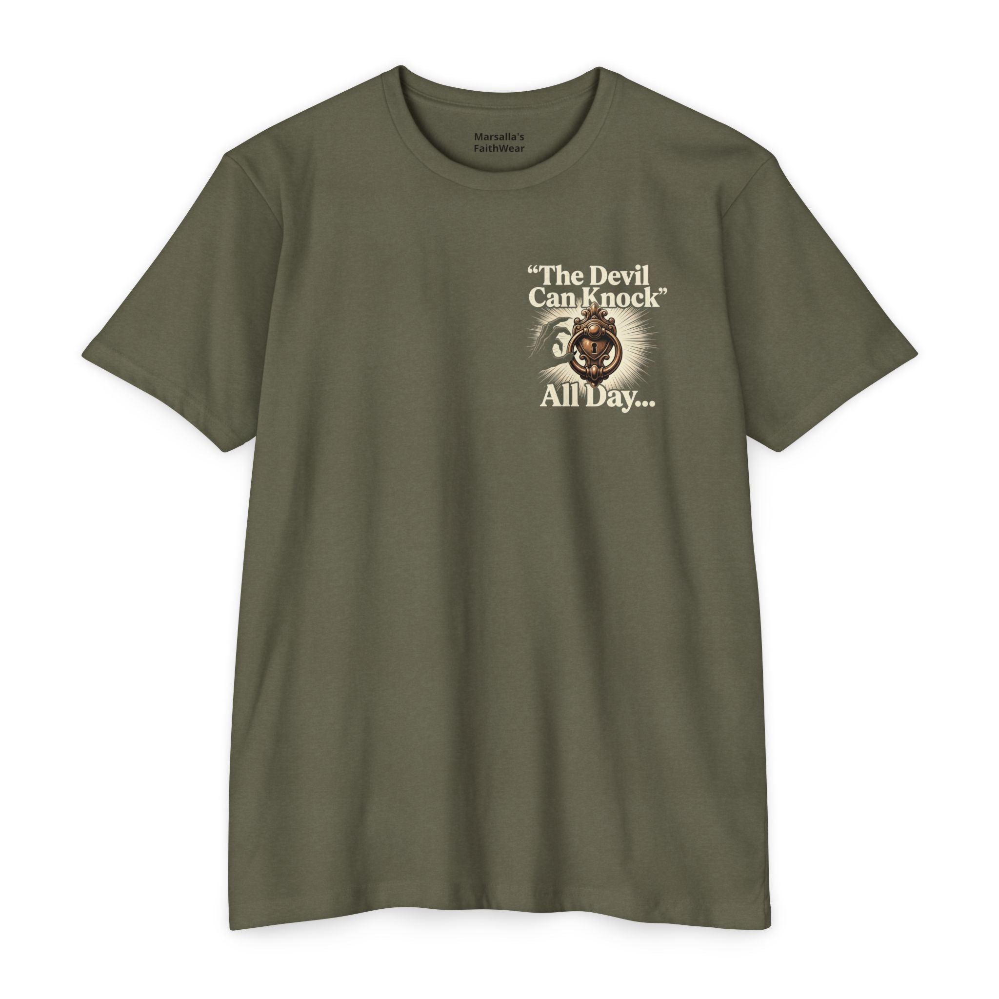 Christian Cross T-Shirt — "The Devil Can Knock All Day... But I Only Answer For Jesus"