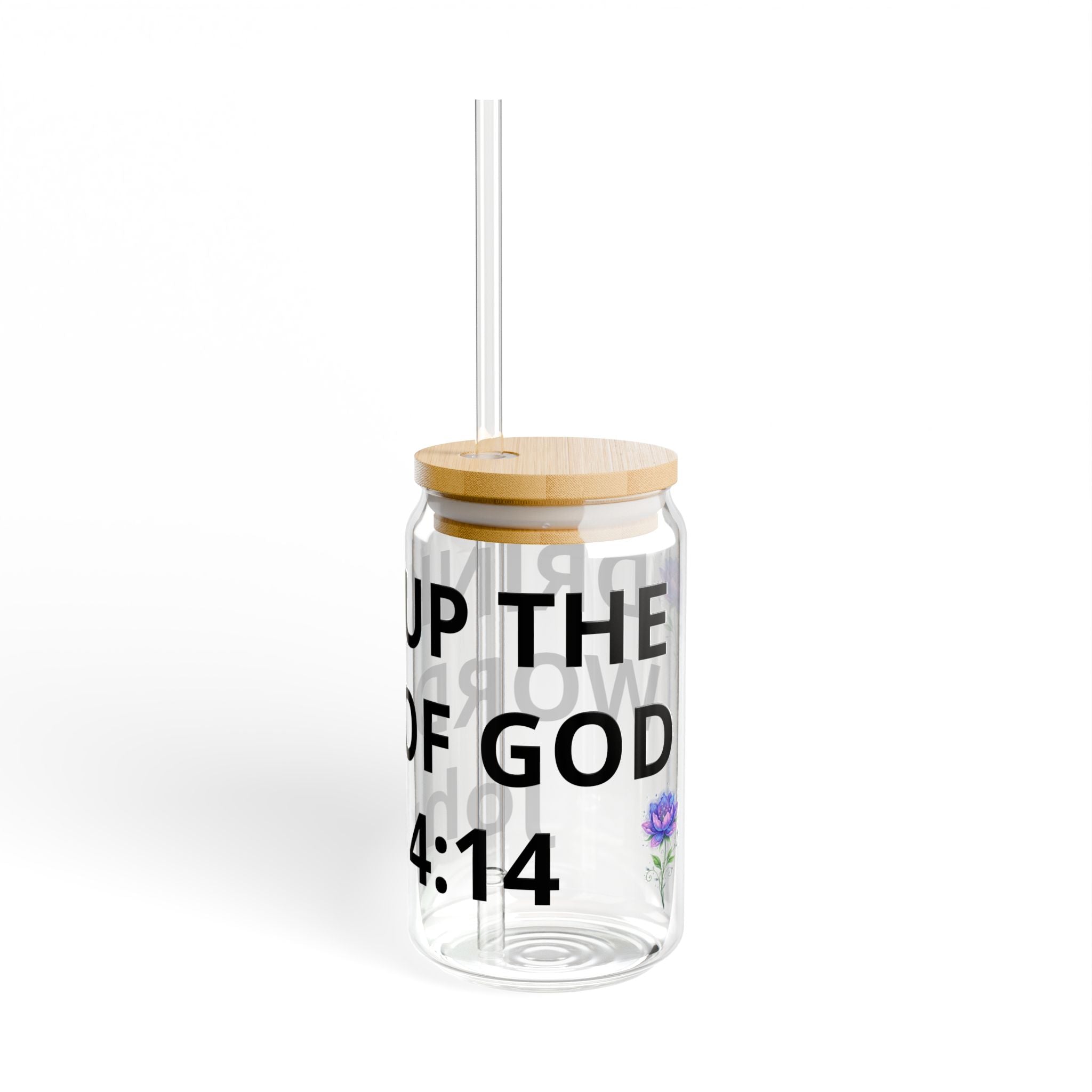 16oz Sipper Glass – "Drink Up" John 4:1 Scripture Tumbler with Bamboo Lid