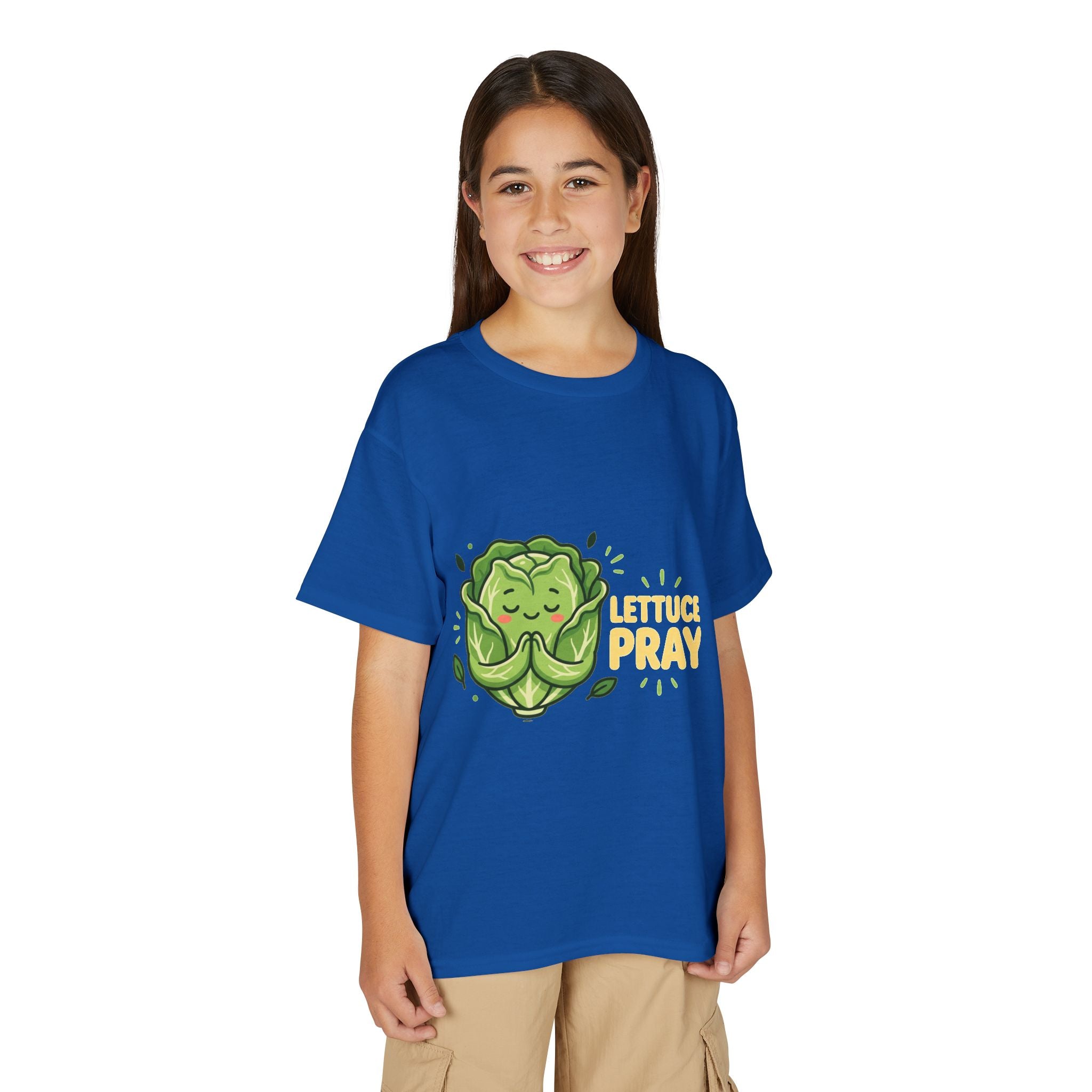 Youth T-Shirt — "Lettuce Pray" Cute Praying Lettuce Kids Tee