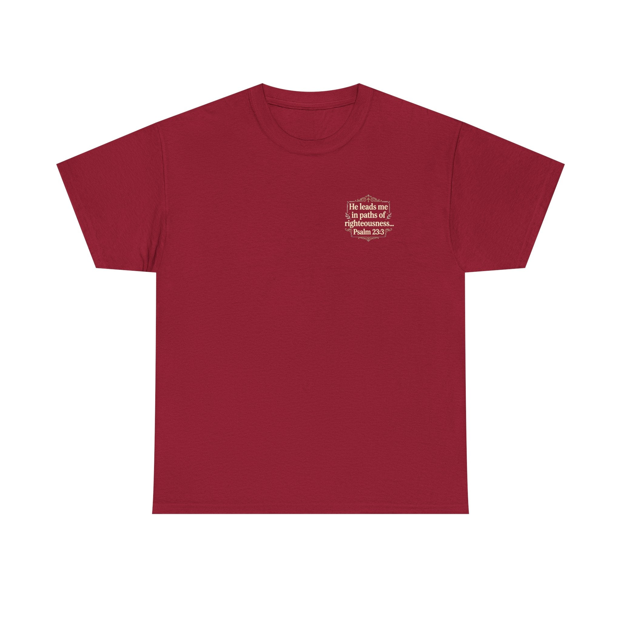 Christian Scripture Tee — "He heals the brokenhearted" Psalm 34:18 Chest Print