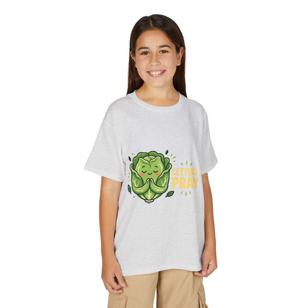Youth T-Shirt — "Lettuce Pray" Cute Praying Lettuce Kids Tee