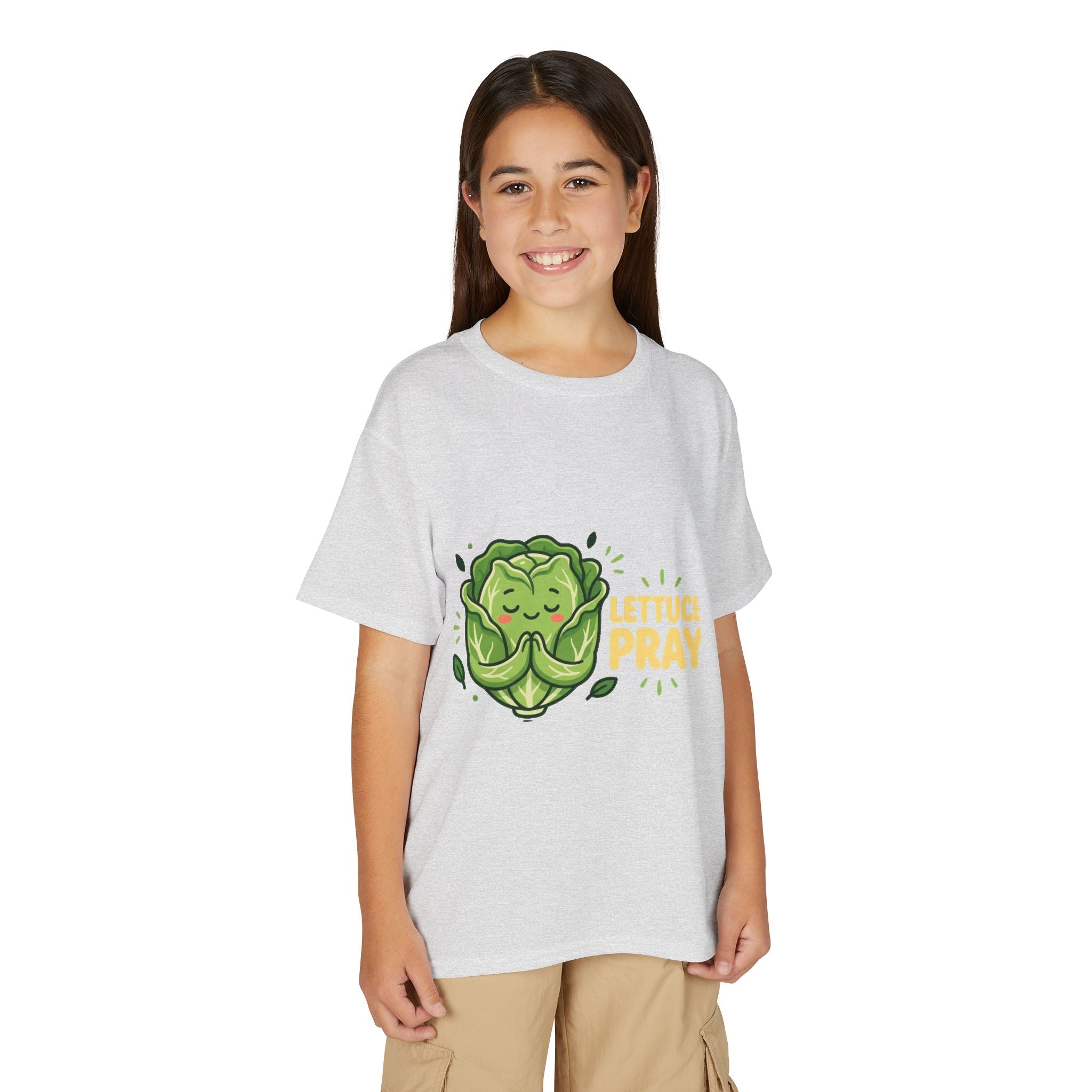 Youth T-Shirt — "Lettuce Pray" Cute Praying Lettuce Kids Tee