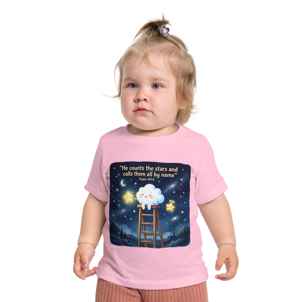 Baby Starry Night T‑Shirt — "He counts the stars and calls them all by name" (Psalm 147:4)