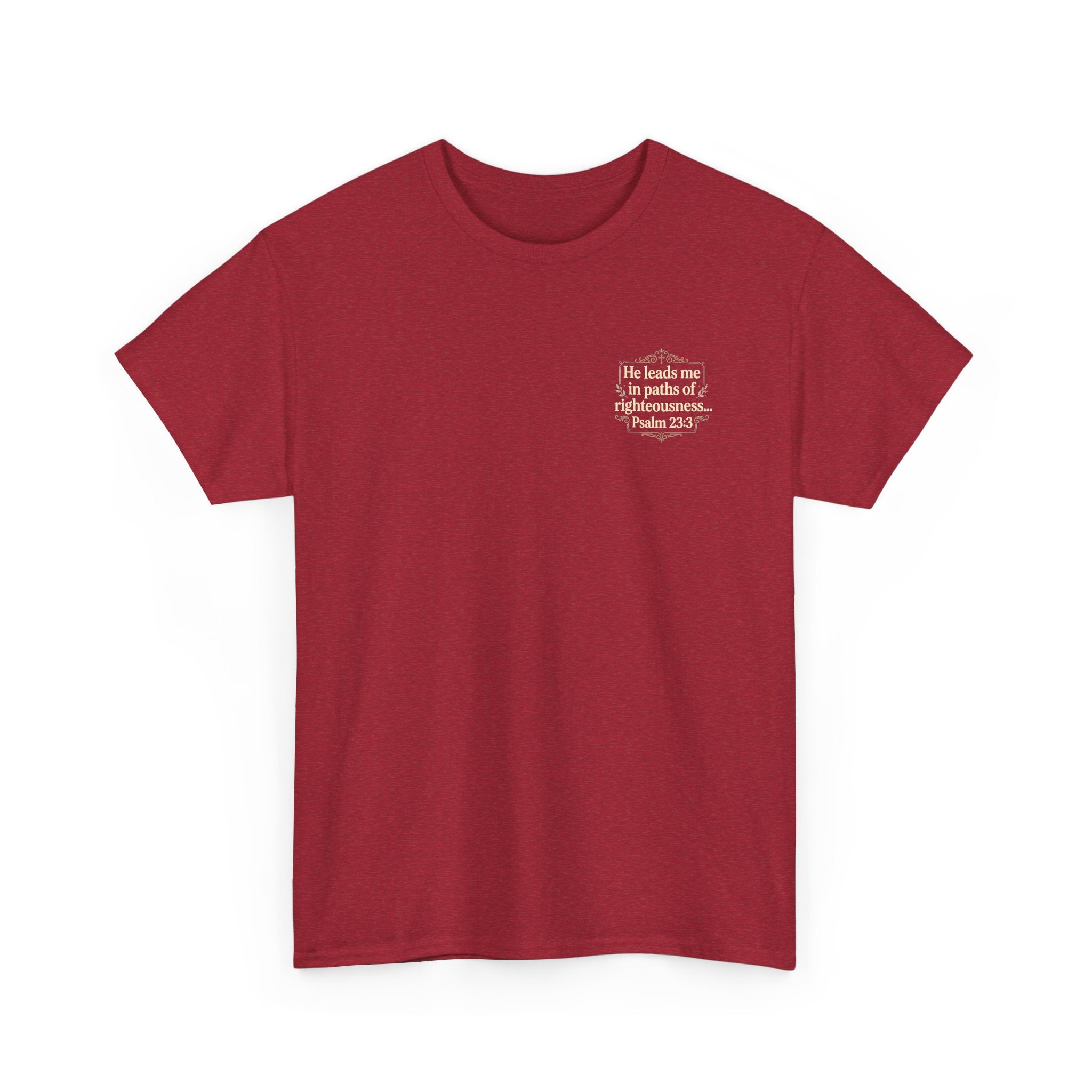 Christian Scripture Tee — "He heals the brokenhearted" Psalm 34:18 Chest Print