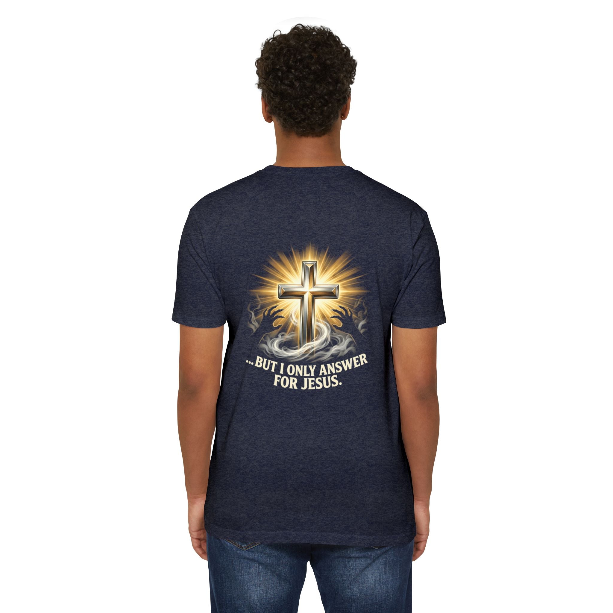 Christian Cross T-Shirt — "The Devil Can Knock All Day... But I Only Answer For Jesus"