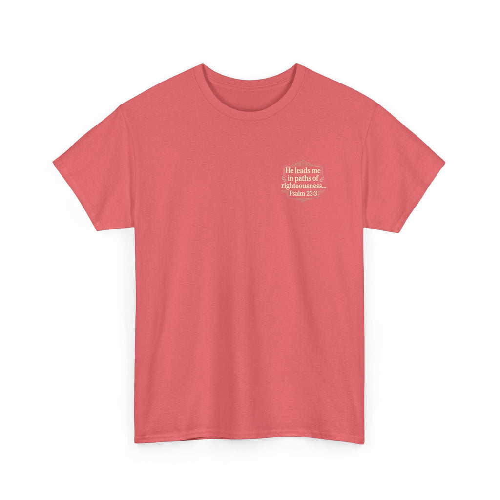 Christian Scripture Tee — "He heals the brokenhearted" Psalm 34:18 Chest Print
