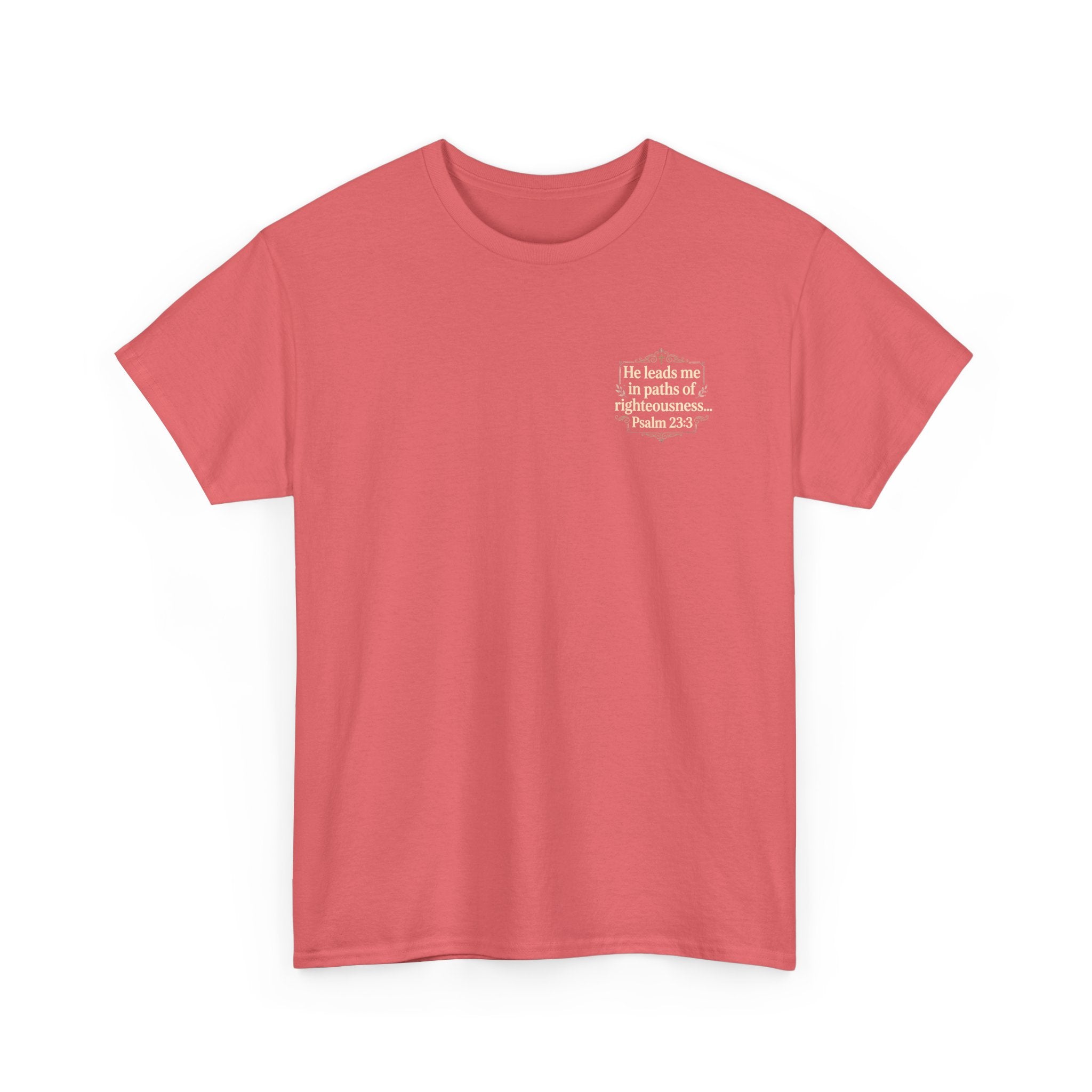 Christian Scripture Tee — "He heals the brokenhearted" Psalm 34:18 Chest Print