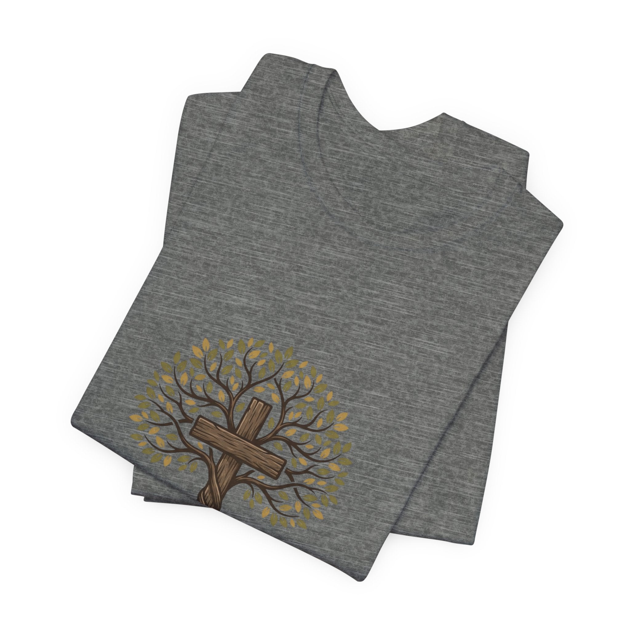 Christian Cross Tree T-Shirt — "Christ died for our sins to give us family to grow spiritually within Him"