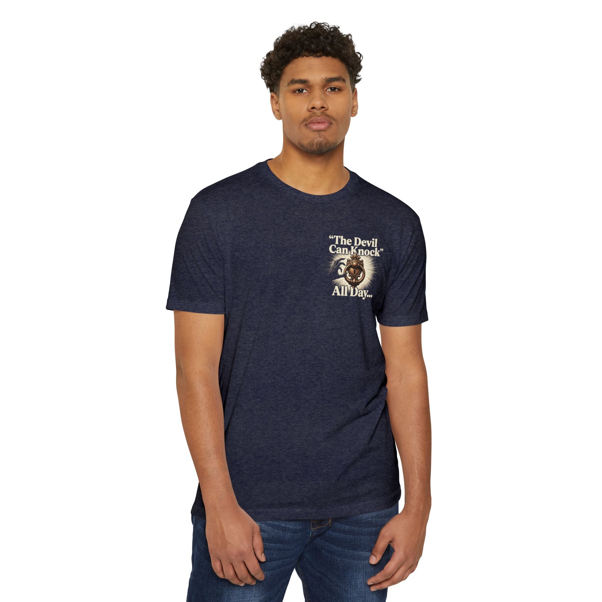 Christian Cross T-Shirt — "The Devil Can Knock All Day... But I Only Answer For Jesus"