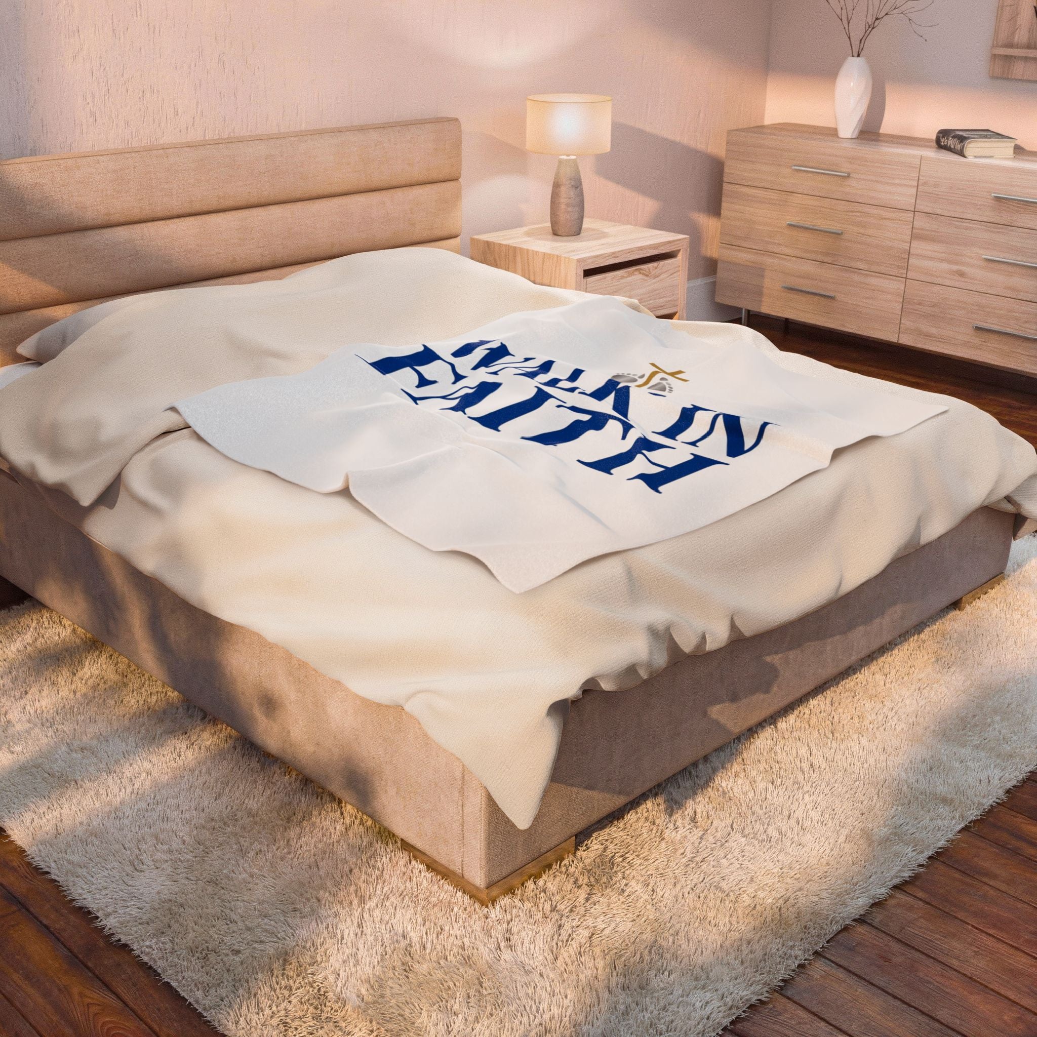 Walk in Faith Plush Blanket — Christian Velveteen Throw with Cross & Baby Footprints