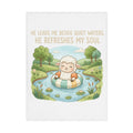 He Leads Me Beside Quiet Waters Toddler Blanket — Cute Lamb Nursery Throw with Scripture