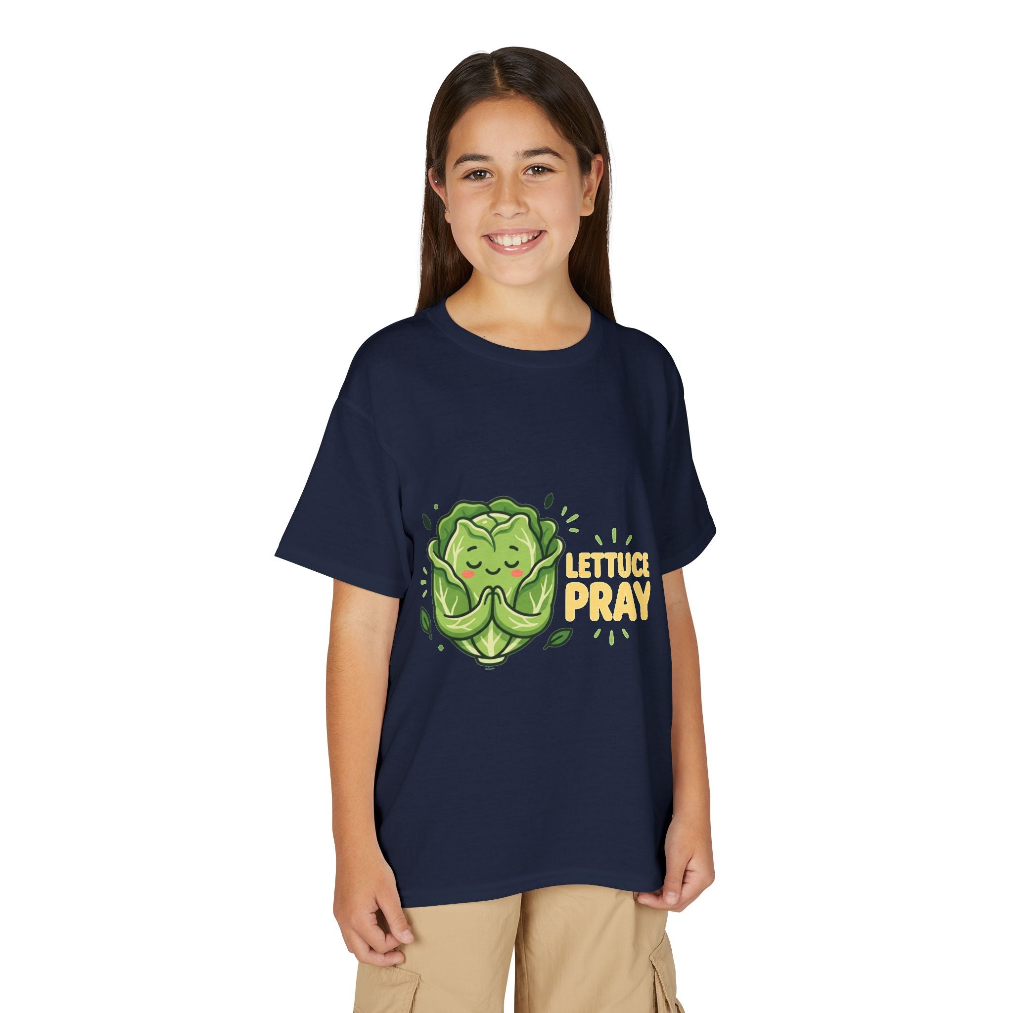 Youth T-Shirt — "Lettuce Pray" Cute Praying Lettuce Kids Tee